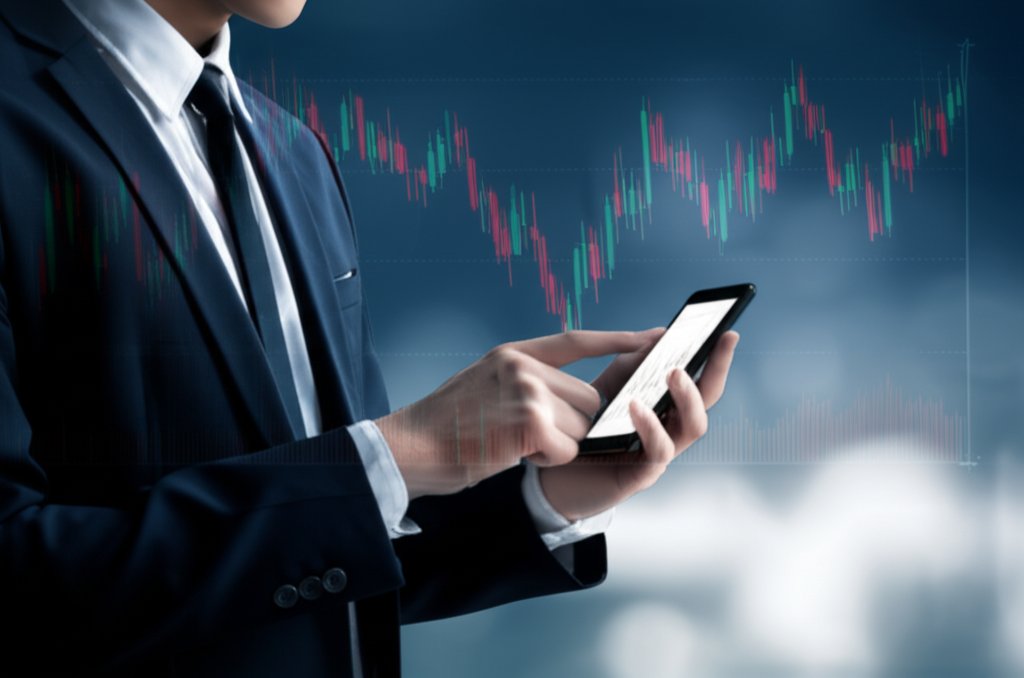 illustration of Forex trader using smartphone