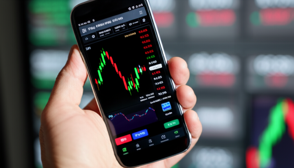 สมาร์ทโฟนที่แสดงอินเตอร์เฟซแอปเทรด Forex