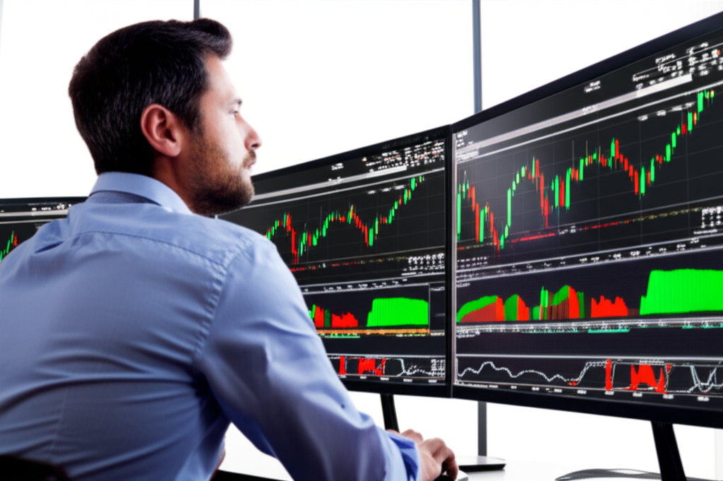 เทรดเดอร์ใช้คอมพิวเตอร์วิเคราะห์กราฟ Forex