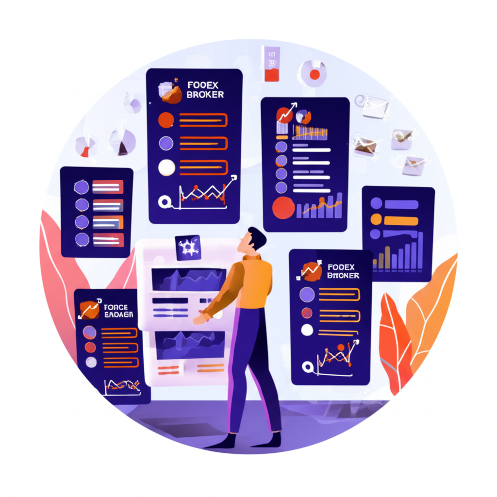 illustration of a trader analyzing forex broker options