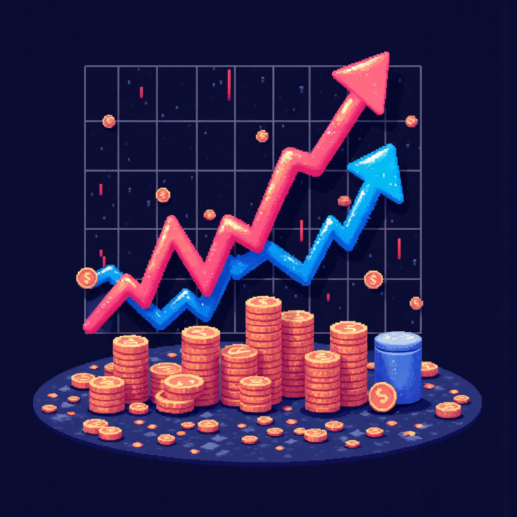 กราฟการเงินแนวโน้มขาขึ้นพร้อมสัญลักษณ์สกุลเงินเรืองแสงแทนการเทรด Forex